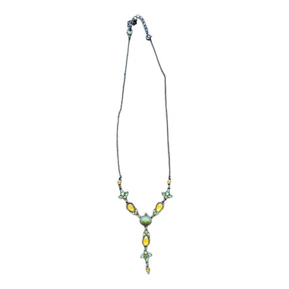 🤑 3 for $20 - Antique Style Green & Amber Stone Y Necklace - Picture 2 of 3